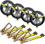 Digank Car Tie Down Straps for Trailers (4PK) Flat Hooks Lasso Style and 2'' X 96'' Tie Down Webbing Easily Secure Tire Tie-Downs for Any Car, SUV, Jeep or Sports Car
