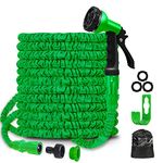 BABADU Flexible Garden Hose Pipe 100Ft, Expandable Water Hose Lightweight with 8 Function Spray Gun, Expanding Magic Hose with 3/4",1/2" Fittings for Gardening(Green)