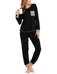 SWOMOG Women’s Pajamas Set Long Sleeve Top with Pants 2 Pieces Sleepwear Soft Modal Pj Set Black