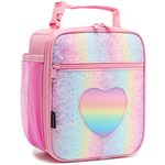 FlowFly Kids Lunch Box Insulated Soft Bag Mini Cooler Back to School Thermal Meal Tote Kit for Girls, Boys (Glitter-Rainbow)