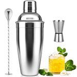 Cocktail Shaker Set 25oz,Drink Mixer with Built-in Strainer,Measuring Jigger & Mixing Spoon for Mixing Drinks Margaritas,Beginner Friendly Stainless Steel Mixer Bar Utensil Tool