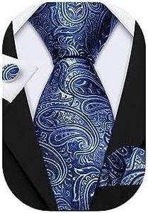 Barry.Wang Blue Paisley Ties Silk Necktie Set Handkerchief Cufflinks