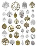 JIALEEY 35 PCS Mixed Tree of Life Charms Pendents DIY for Necklace Bracelet Jewelry Making and Crafting, Antique Silver&Bronze Tones