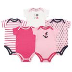 Luvable Friends Baby Cotton Bodysuits, Girl Nautical 5pk, 6-9 Months (9M)