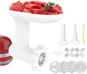 Corwar Food Grinder Attachment for KitchenAid Stand Mixers Includes 2 Sausage Filler Tubers, 4 Grinding Plates, Meat Grinder Attachment for kitchenAid, White