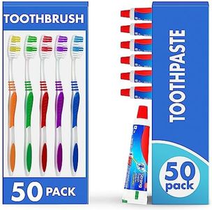 Urban Essentials Bulk Toothbrush (50) Bulk Toothpaste (50) Pack with Covers | Premium Quality Individually Wrapped Colorful Toothbrush Package | Extra Soft Toothbrush Having Hygienic Cap…