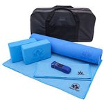 Clever Yoga Kit 7 Piece Essentials Beginners Bundle Including Ultra Thick Mat, 2 Blocks, 8 Foot Yoga Strap, Hand Towel and Large Mat Towel and Carrying Bag (Blue)