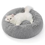 Bedsure Cat Bed Donut Bed - Cat Beds for Indoor Cats, Washable Fluffy Kitten Bed for Anti-Anxiety and Calming, Light Grey, 50x50x16cm