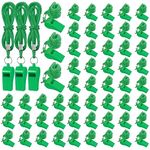 100 Pcs Emergency Whistle with Lanyard, Plastic Safety Whistle Loud Crisp Sound Survival Whistle for Lifeguard, Self Defense, Emergency, Hiking, Outdoor Camping Accessories (Green)
