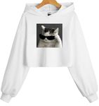 ABSOLUTE DEFENSE Cat Meme Crop Hoodie Sweatshirt Women Casual Stylish Latest White Black Pink Lavender Beige Girl Cute