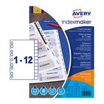 Avery 01640061 A4 IndexMaker Punched Card Dividers with Printable Clear Tabs, 12 Part Dividers - White