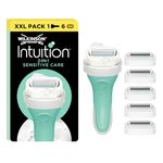 Wilkinson Sword Intuition 2-in-1 Sensitive Care Women’s Razor Blade Refills, Hair Removal, Touch of Aloe Vera,1 Reusable Handle and 6 Cartridges Pack
