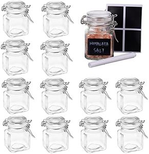 Oak & Steel 12 Pack 3.4oz Small Airtight Glass Spice Jars with Lids & Clip Top, 24 Labels & Chalk Pen - Square Bottles, Herb Jars, Mason Jars, Seasoning Containers