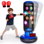 Interactive Punching Bag for Kids, Boxing Bag with Music & Light 4-Mode Game, Inflatable Punch Bag with Gloves, Kids Gym Equipment, Boxing Gifts Toys for 6 7 8 9 10 11 12 Year Old Boys (Blue)