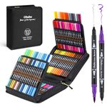 Ohuhu Brush Pen Set 100 Colours Dual Tip Brush Pens Brush & Fine Tip Drawing Pens Water-Based Coloring Markers For Artist Calligraphy Sketching Bullet Journal With Carrying Case -Maui,Multicolour
