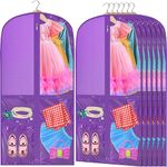 Woanger 6 Pcs 20'' x 39'' Clear PVC Garment Bag with Zippers Garment Bags Garment Bag with Pockets Dance Costume Organizer Costume Carrier for Storage Garment Covers for Adults Kids (Purple)