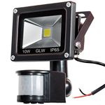 GLW LED Motion Sensor Flood Light 12V DC 10W Mini Lights IP65 Waterproof Outdoor Light 900LM,6000K Daylight White Security Light with PIR 80W Halogen Bulb Equivalent [NO Plug]