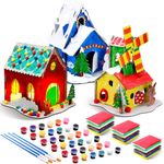 Hiboom 3 Sets Christmas Gingerbread House Kit with Led Light Kids DIY Christmas Village Sets Coloring Cardboard Gingerbread Houses Decor for Boy Girl Winter Holiday Party(Lovely Style)