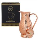 COPPER LIFE Copper Pitcher Water Mugs Handmade Hammered Large Jug with Lid 100% Pure Copper Unlined Uncoated Chemical Free for Ayurveda Health Benefits | 70 Ounces for Home & Gifting, CL-CJ-02