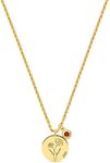 MEVECCO Gold Birth Flower Coin Necklace for Women Stamped Disc 12 Month January Carnation Pendent with Birthstone Garnet 18K Gold Plated 2MM Twist Rope Chain Birthday Jewelry for Her