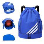 Drawstring Bags,Waterproof Swimming Bag For Kids Adults,Large Drawstring Gym Bag,Sports Drawstring Gym Backpack,Unisex PE Bag With Shoe Compartment,Football Basketball Backpack.Sports Bag (Blue)