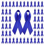 WANDIC 100pcs Blue Ribbon Satin Pins Colon Cancer Prostate Cancer Awareness Ribbon Pins Blue Brooch with Safety Pins for Men or Women, 7.5 * 4cm