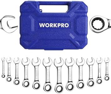 WORKPRO 12-piece Stubby Ratcheting Wrench Set, Metric 8-19mm, 72-Tooth, Cr-V Steel, Small Ratchet Combination Wrenches Set with Premium Stotage Case