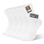 Mens Thick Socks Copper Added 5 Pairs, Breathable Cotton Socks for Sports, Work, Walking, Hiking, Running, Cycling, Cushioned Crew Socks Men Women, Anti-Blister, Moisture-Wicking, No-Odor White