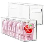 Plastic Food Storage 2 Pack Clear Container Bin with Handles for Organizing Kitchen, Pantry, Refrigerator, Freezer, Pantry, Cabinet, Closet, Bathroom. 16”x4”x5”