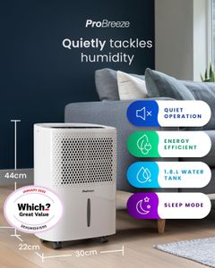 Pro Breeze 12L Dehumidifier – White, Portable Moisture Remover