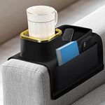 Couch Cup Holder Tray Silicone Drink Holder with Side Pockets for Sofa Arm Couch Caddy Anti-Spill for Couch Arm Chair Recliner,Armrest Remote Control and Cellphone Organizer Holder Black