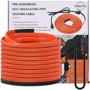 25FT Heat Tape for Water Pipes Freeze Protection 7W/FT 110V BDDFOTO Water Pipe Heat Cable With Thermostat Self-Regulating Pipe Heater for House Garden/RV Camper