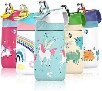 FEIJIAN Kids Stainless Steel Water Bottles with Straw, 12 oz Leak Proof Insulated Water Bottle Double Wall, Keep Drinks Hot Cold Toddler Thermos with Handle BPA-Free for School
