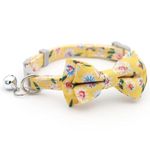 YellowCult Fancy & Comfortable Pet Collars for Cats, Puppies, Small Dogs, Fat Rabbits with Adjustable Size, Bell & Buckle Safety Lock-[Floral Bow]-[Yellow],26 cm,W_2 cm