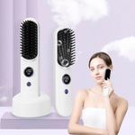 Wireless Hair Straightener Brush,with 60 Million Negative Ions,Curling Iron and Straightening Brush, USB Rechargeable, Charging Stand, Dual-Use Charging, 120~200℃ Temperature,Ceramic Coatin