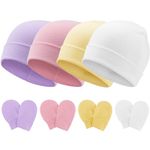 DRESHOW BQUBO Baby Hats and Mittens Infant Cotton Beanie Gloves No Scratch Set Newborn Hospital Hat for Boys Girls 0-6 Months