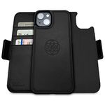 Dreem Fibonacci Wallet case Compatible with iPhone 14/2-in-1 Shockproof case and Detachable Vegan Leather Folio, MagSafe Compatible, RFID Protection [Black]