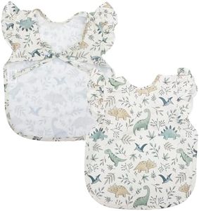 BapronBaby Flutter Foliage Dinos Bapron - No Neck Tie Safer Bib for Baby & Toddler - Soft Waterproof Stain Resistant - Machine Washable - Sz Baby/Toddler 6m-3T