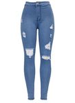 Barfly Fashion New Ladies Womens High Waisted Blue Skinny Tube Jeans Knee Ripped Cut Out Distressed Stretch Denim Jean (12)