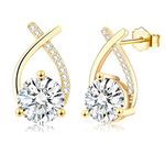 EPIRORA Sterling Silver Earrings for Women Girls, Hypoallergenic 18K Gold Plated Cubic Zirconia Stud Earrings Wedding Jewellery Gifts