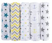 haus & kinder Muslin Swaddle Wrap for Baby - Comfortable Baby Swaddle Wrap for New Born, Perfect Size Cotton Swaddle for New Born Baby | Breathable Muslin Cloth for Baby, 100 cm x 100 cm, Pack of 5