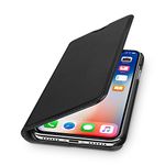 WIIUKA Genuine Leather Case - TRAVEL - for Apple iPhone X and XS Premium Wallet Slim Black Design Cover with Card Holder and Stand Function