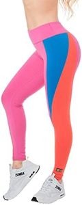 ZUMBA Women's Tummy Control Workout Leggings, Color-Block Leggings, L, Pink
