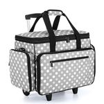 Luxja Sewing Machine Bag with Detachable Dolly, Rolling Sewing Machine Tote with Removable Bottom Pad (Fits for Most Standard Sewing Machines), Patented Design, Grey Dots