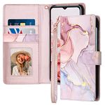 Samsung A13 Case,Samsung Galaxy A13 4G Case Wallet,Fingic Marble Rose Gold Leather Girl Women Slim Magnetic Closure Kickstand Shockproof PC Bumper Card Holder Protective Case for Samsung Galaxy A13 4G