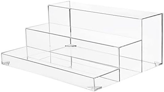 3-Tiers Assembled Back Bar Bottle Rack Display, Clear Acrylic Stand Riser 16x6.5x12.5 inches