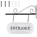 AuldHome Wall-Mounted Metal Entrance Sign, Farmhouse Enamelware 2-Sided Business Reception/Office Sign