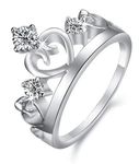 Via Mazzini .925 Sterling Silver Celebrating Love Jewellery Crystal Silver Plated Crown Ring for Women & Girls (Silver)