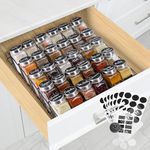 ROSNONG Spice Rack Inside Drawer with 35 Glass Spice Jars, Spice Rack Available for Inside Cupboard | Free Standing | Wall Mounted | Door, Spice Rack Organiser Seasoning Organizer Spice Shelf