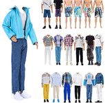 YAMASO 10-Item Fantastic Pack = 5 Sets Fashion Casual Wear Clothes Outfit with 5 Pair Shoes for 12-inch boy Doll Random Style (Blue Leather Jacket + Casual Clothes + Swimwear)